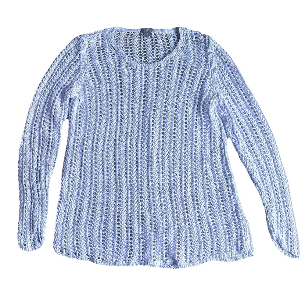 J Jill 100% Linen Open Knit Sweater Medium Lilac Long Sleeve Tunic Length Light